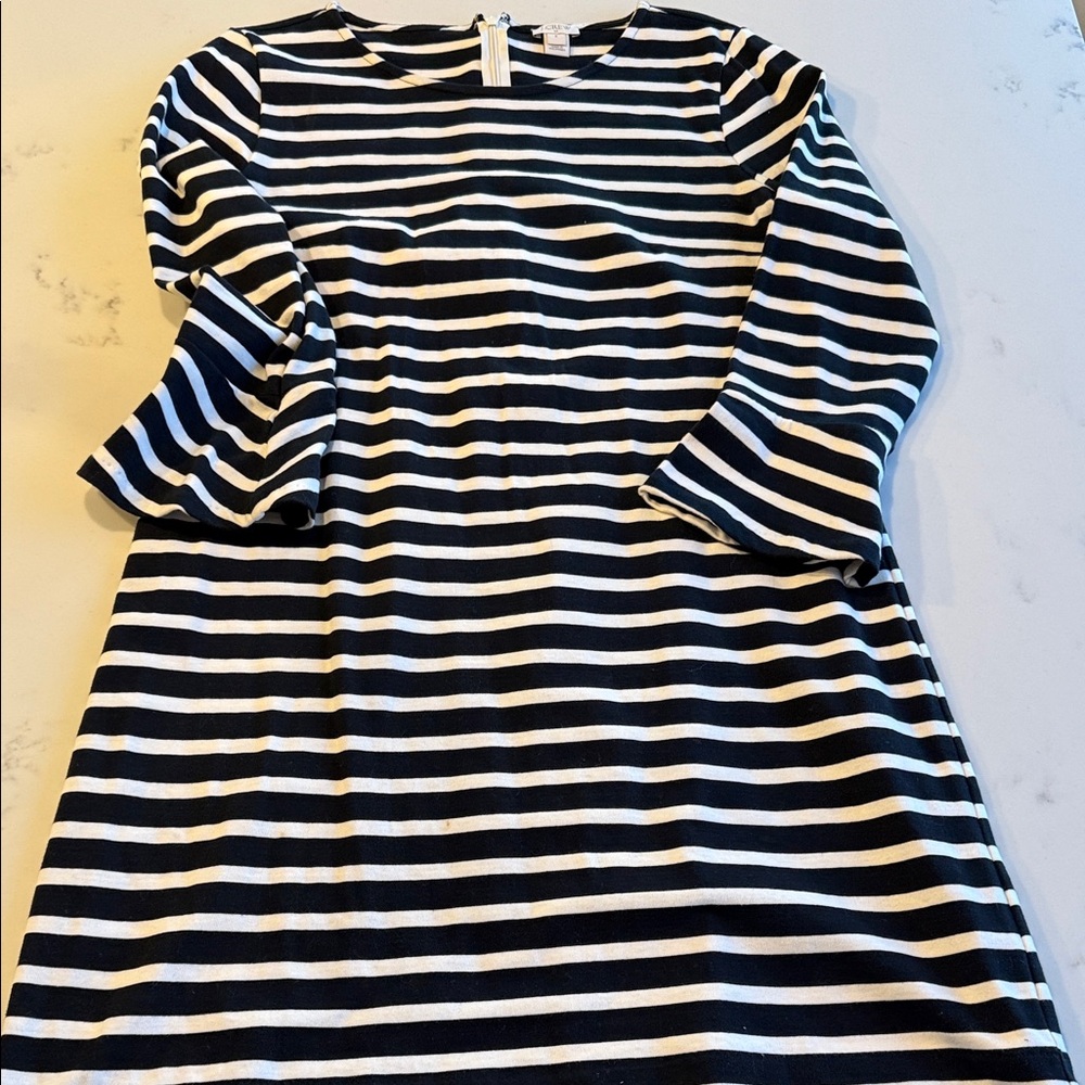 J. Crew Black & White Striped Dress with Tulip Sleeves